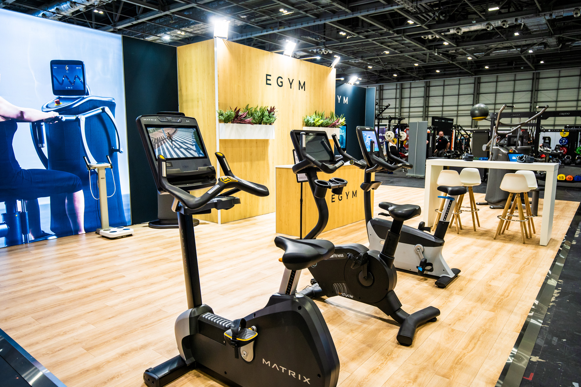 EGYM exhibition stand at Elevate. Image of their bikes