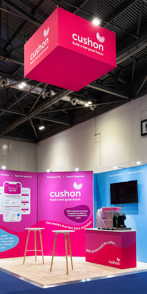 Cushon Employee Benefits Exhibition Stand, creating an accessible trade show stand