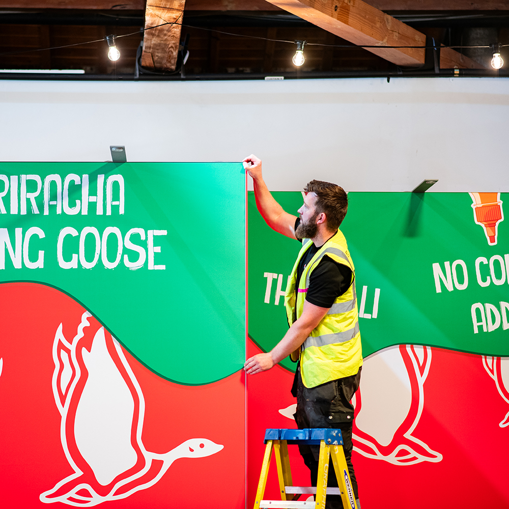 Flying Goose at Meatopia fabric panel installation